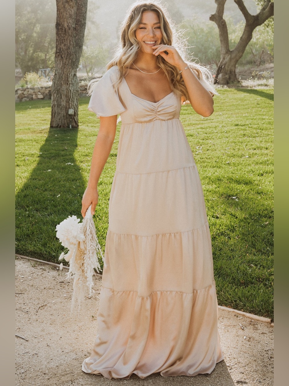 SHOW ME YOUR MUMU Nicole Maxi Dress in Champagne Luxe Satin